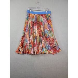 Lapis Multicolor Artsy Pleated Elastic Waist Midi Skirt Women's Small Lined